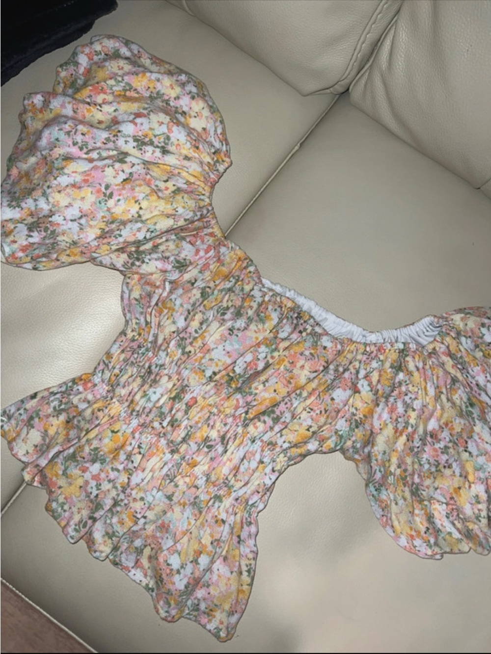Altar'd State Floral Puff Sleeve Crop Top - Yellow, Pink, Green
